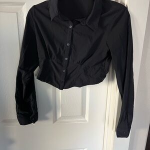 Love Tree Black Cropped Button-Down Women's Shirt